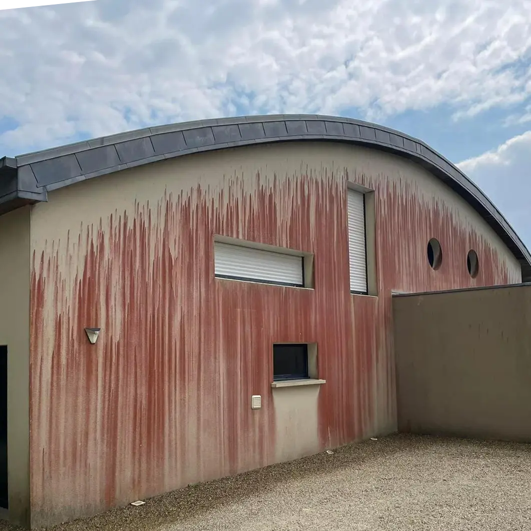 Nettoyage d'une façade infester de champignon rouge à Angers avant